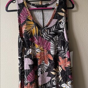 A-Line Tropical Leaf Print Sleeveless Dress
